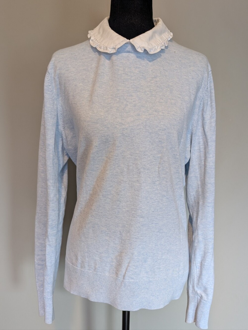 Brooks Brothers 100% Cotton Light Blue Sweater with White Ruffle Collar